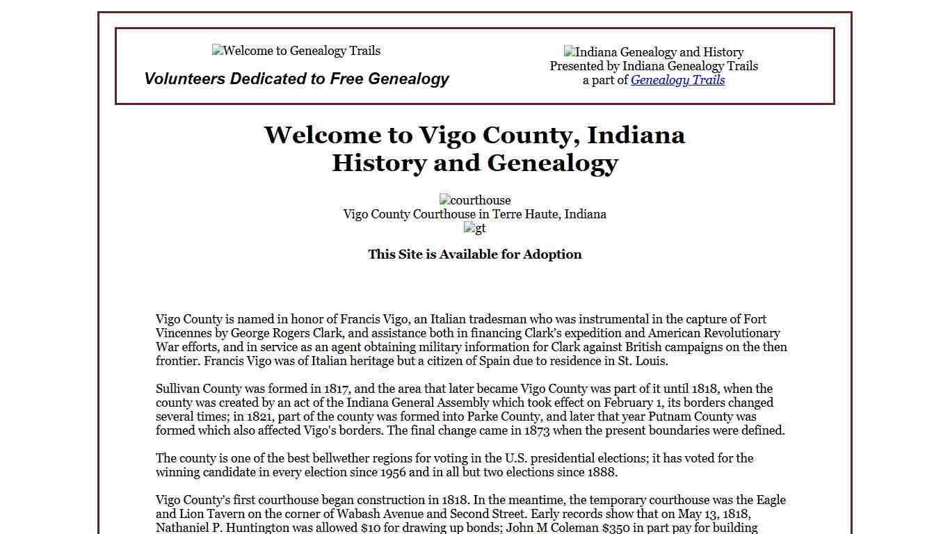Vigo County, Indiana Genealogy and History